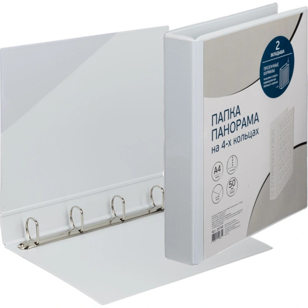 Папка Панорама на 4 кольцах, корешок 50мм, картон_ПВХ 1,9мм, BANTEX, белая