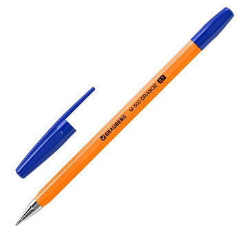 Ручка шариковая 0,7мм BRAUBERG M-500 Orange СИНЯЯ, оранжевый корпус