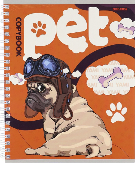 5_Тетрадь А5 96л клетка, гребень PROF-PRESS Потешные Мопсы