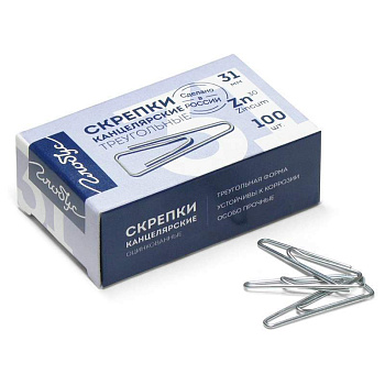 Скрепки 31мм оцинкованные 100шт GLOBUS, треугольные, с отогнутым носиком