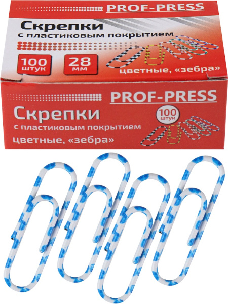Скрепки 28мм цветные 100шт PROF-PRESS Зебра