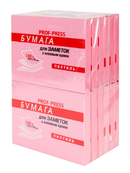 4_Блок самоклеящийся (стикеры) 76_101мм, 100л, пастельный, розовый PROF-PRESS