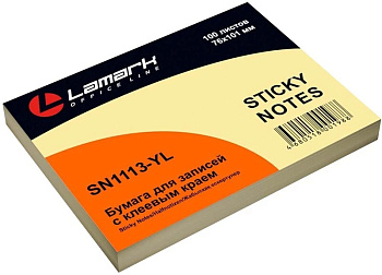 Блок самоклеящийся (стикеры) 76*101мм, 100л, пастельный, желтый LAMARK