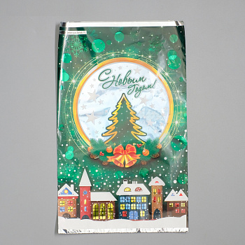 Пакет подарочный новогодний 25*40см, целлофан, Зимний город