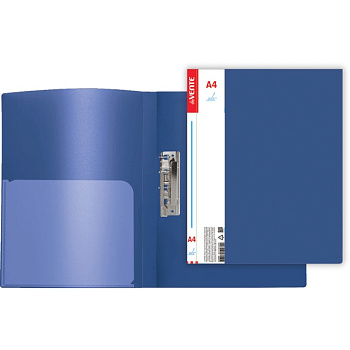 Папка с зажимом deVENTE Daily, плотный пластик 0,6мм, внутр. и торц. карман, синяя