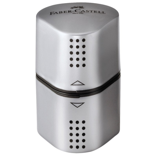Точилка с контейнером, 3 отверстия, 2 контейнера Faber-Castell Trio Grip 2001, серебряная