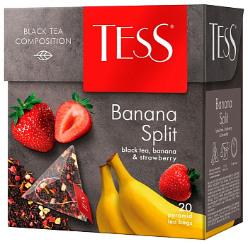 Чай в пирамидках TESS Banana Split, черный с бананом и клубникой, 20*1,8г