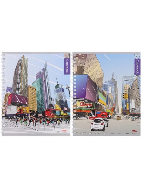 Тетрадь А5 48л клетка, гребень PROFIT Площади мегаполисов, ассорти