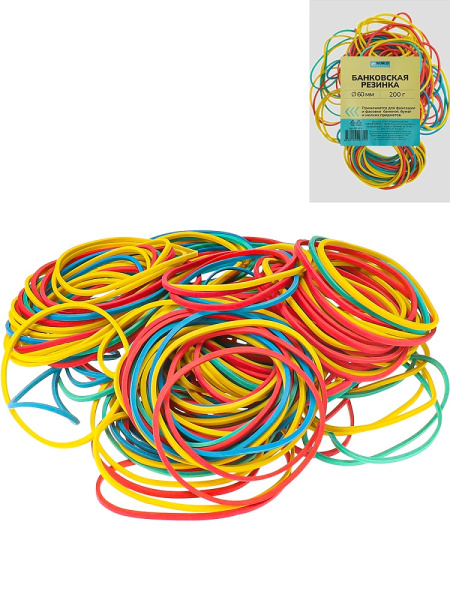 Резинки банковские универсальные 200гр WorldOffice, диаметр 60мм, ассорти