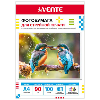 Фотобумага односторонняя А4 90г/м2 матовая 100л deVENTE