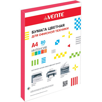 Бумага цветная А4 80 г/м2 красная интенсив (Deep Red №250) 100л deVENTE