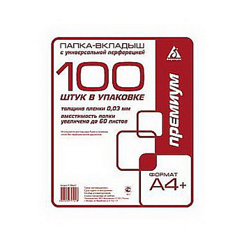 Файл с перфорацией A4 30мкр 100шт глянец БЮРОКРАТ