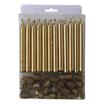 Свечи для торта с подставками, 6см, 24шт, золотые с блестками