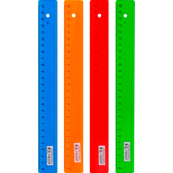 Линейка 25см пластиковая СТАММ, прозрачная, ассорти
