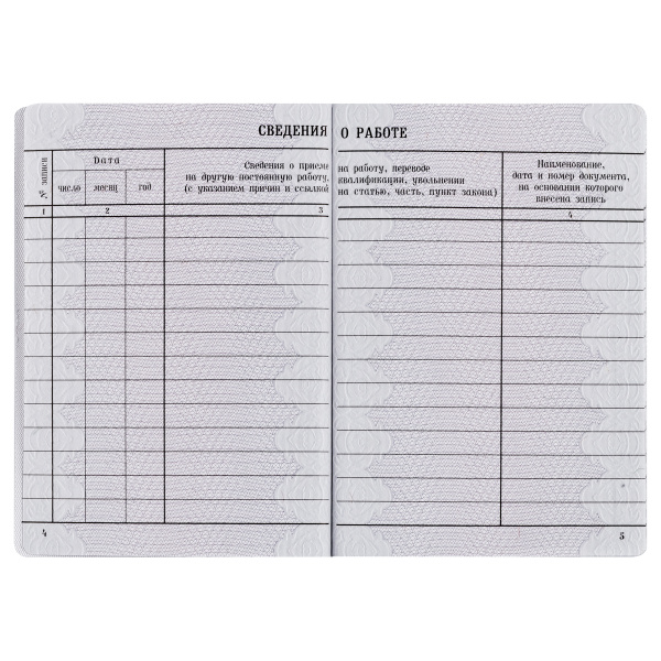 3_Бланк документа Вкладыш в трудовую книжку, 88_125мм 18л, ГОЗНАК (новый 2023г) Рельеф