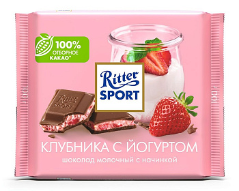 Шоколад RITTER SPORT Клубника с йогуртом, молочный, 100г