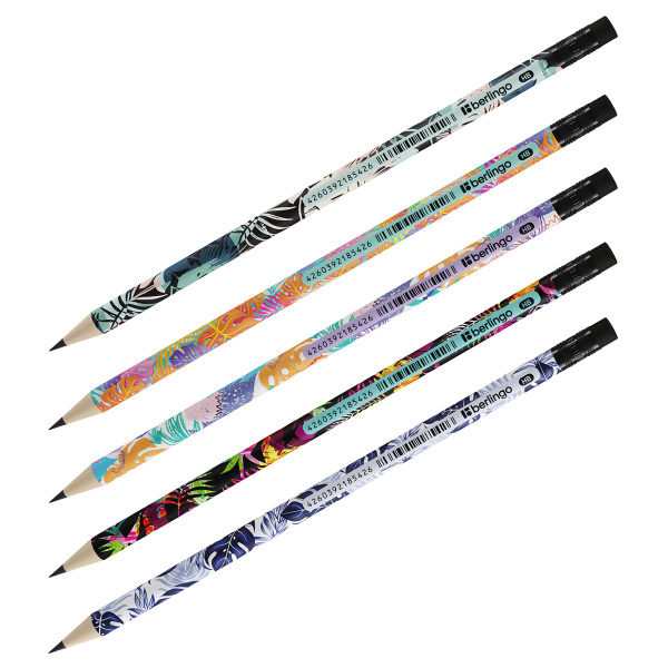 Карандаш чернографитный HB Berlingo Jumble, с ластиком, ассорти