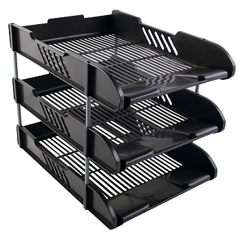 Лоток горизонтальный тройной ATTOMEX, на металлических стержнях 60мм, черный