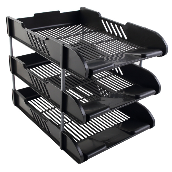 Лоток горизонтальный тройной ATTOMEX, на металлических стержнях 60мм, черный