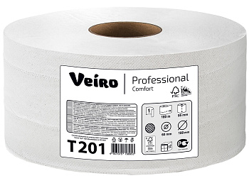 Туалетная бумага для диспенсера 1-слойная, 200м VEIRO PROFESSIONAL Comfort (Система Т2), облаг. мукул
