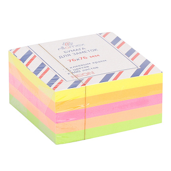 Блок самоклеящийся (стикеры) 76*76мм, 400л, неоновый, 5 цветов ATTOMEX