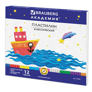 Пластилин 12цв 240г BRAUBERG Академия, со стеком