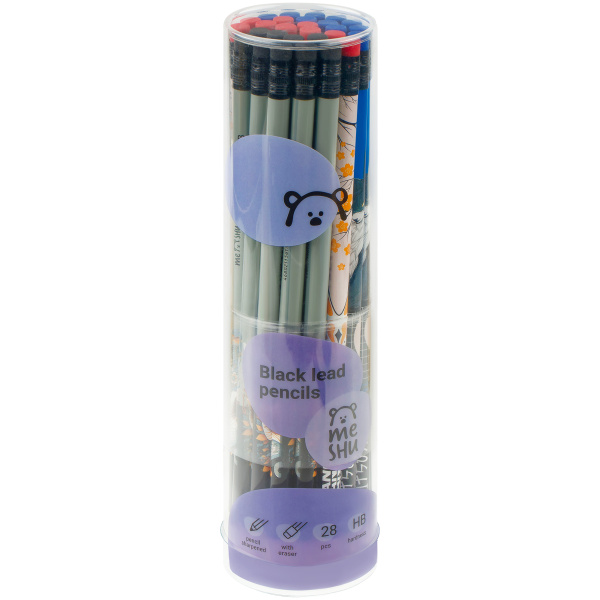 7_Карандаш чернографитный HB MESHU Kitsune, с ластиком, ассорти
