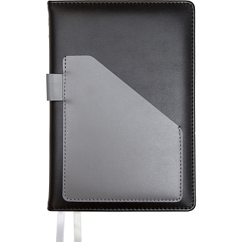 Ежедневник недатированный А5 deVENTE Klint, под кожу, карман для визиток и телефона, в подарочной коробке, черный с серым карманом, 136л