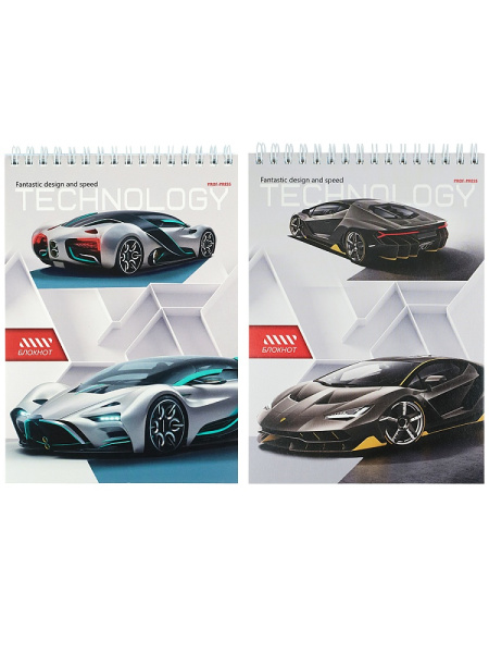 Блокнот А5 80л клетка, гребень PROF-PRESS Технологичные спорткары, жесткая подложка, ассорти