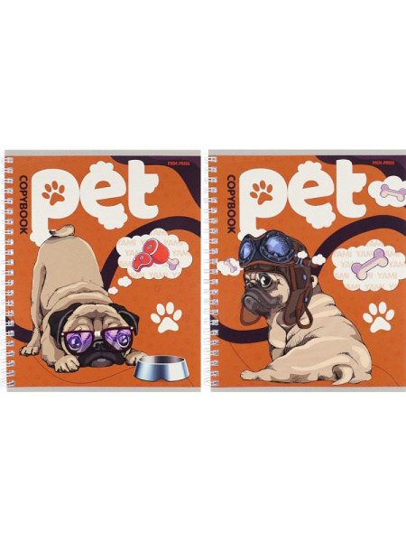 Тетрадь А5 96л клетка, гребень PROF-PRESS Потешные Мопсы