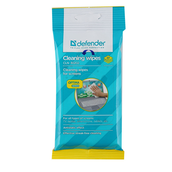 Салфетки чистящие в мягкой упаковке 20шт, для экранов любых типов Defender CLN30302