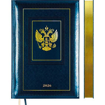 Ежедневник 2026 А5 deVENTE Symbol, под кожу, термо тиснение, тиснение фольгой, в подарочной коробке, синий, 168л