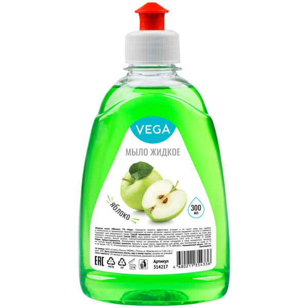 Мыло жидкое 300мл VEGA Яблоко, пуш-пул
