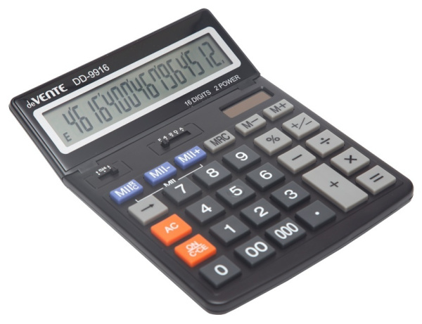 Калькулятор 16 разрядов deVENTE DD-9916, 154x203мм, двойное питание