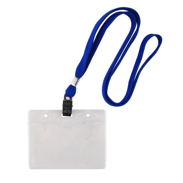 Бейдж горизонтальный 93_63мм, на синей ленте 45см