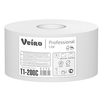 Туалетная бумага для диспенсера 1-слойная, 200м VEIRO PROFESSIONAL Lite (Система Т2), серая