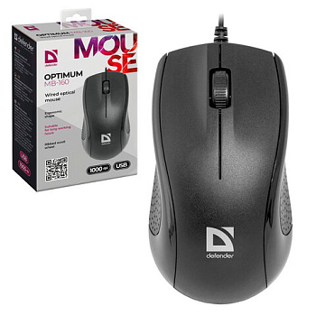 Мышь проводная DEFENDER Optimum MB-160, USB, 2 кнопки+1 колесо-кнопка, оптическая, черная