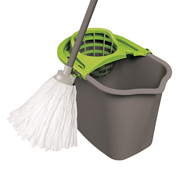 Набор для уборки YORK, ведро 10л с отжимом, швабра с веревочной хлопковой насадкой 110см
