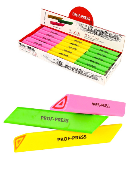 Ластик для чернографитных карандашей 80_15_15мм PROF-PRESS Bright Time, ассорти