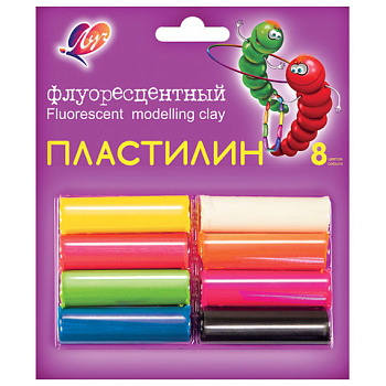 Пластилин 8цв 105г флуоресцентный ЛУЧ Флюрисветики