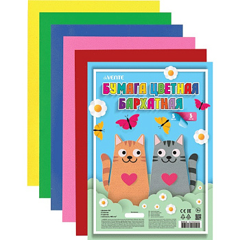 Бумага цветная А4, 5л 5цв, бархатная deVENTE