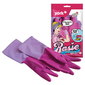 Перчатки латексные S с х/б напылением, YORK Роза, удлиненная манжета, ароматизированные