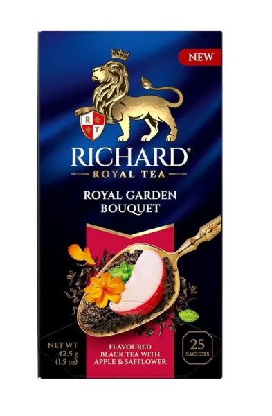 Чай пакетированный RICHARD Royal Garden Bouquet, черный с лепестками сафлора, яблоком и мятой 25п_1,5г