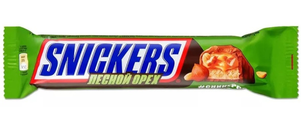 Шоколадный батончик SNICKERS Лесной орех, молочный с карамелью, фундуком и нугой, 81г