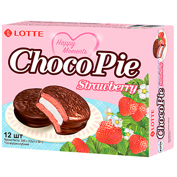 Печенье бисквитное в шоколадной глазури LOTTE Choco Pie Клубника, 336