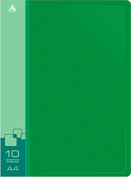 Папка 10 вкладышей БЮРОКРАТ, пластик 0,6мм, зеленая