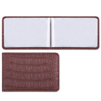 Визитница 20 карт 1 ряд "Cayman" под кожу крокодила коричневая BRAUBERG