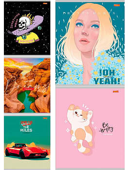 Тетрадь А5 48л клетка, скоба REMIX Стильные картинки, ассорти