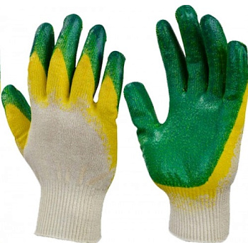 Перчатки х/б 4 нити двойной латексный облив КП, зеленые