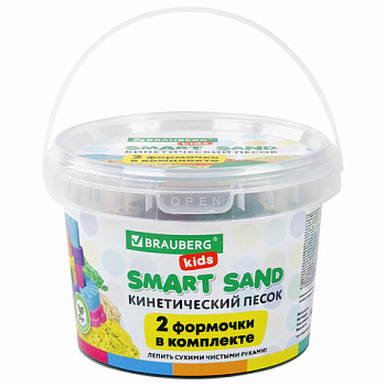 (SAM) Песок для лепки кинетический BRAUBERG KIDS, изумрудный, 500 г, 2 формочки, ведерко, 665092